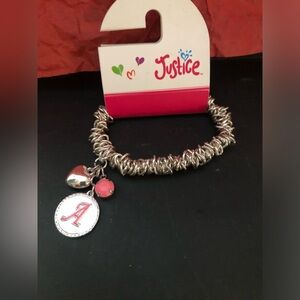 Justice Silver Bracelet with Pink Charms